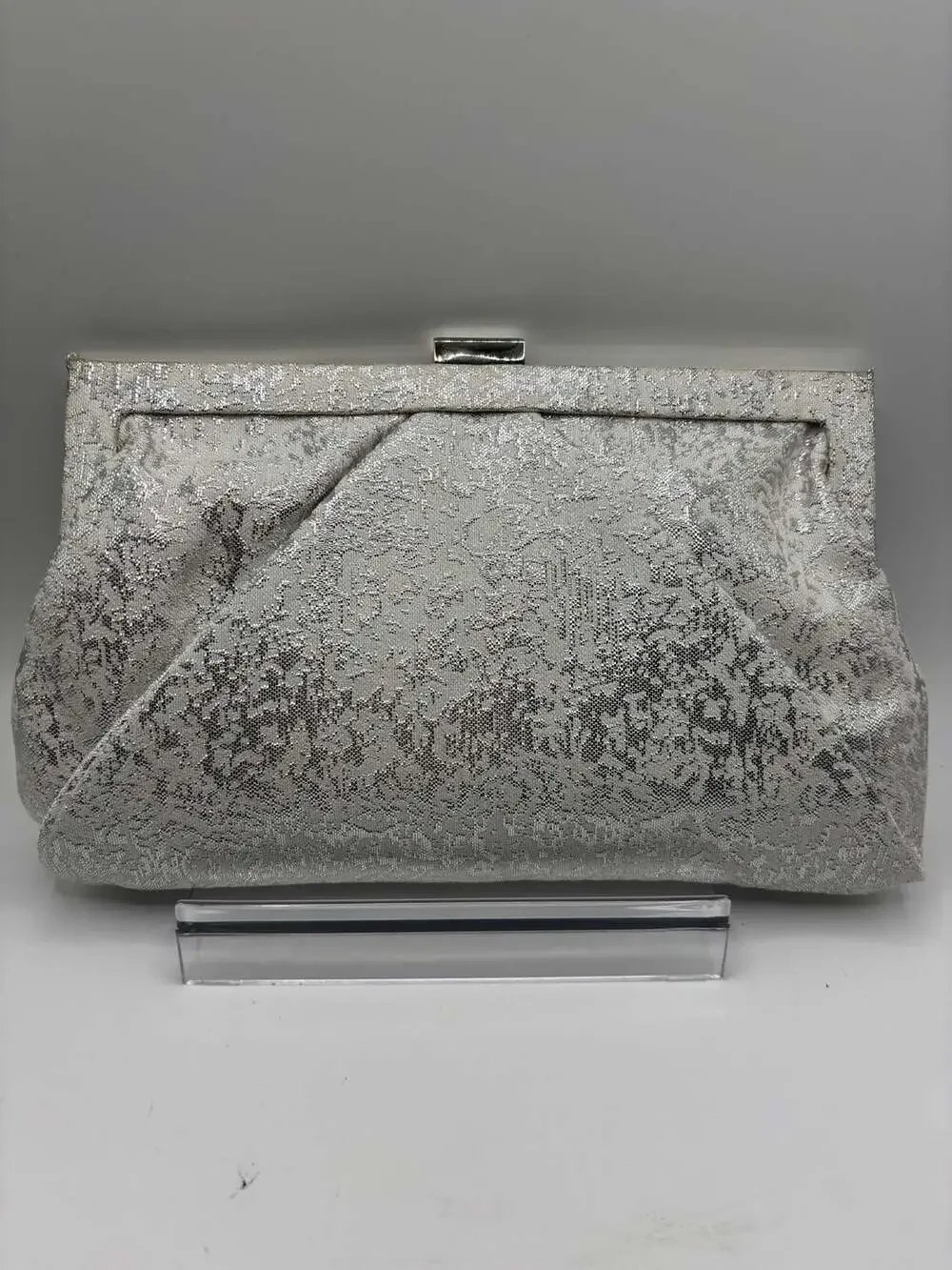 Kate Landry Silver Brocade Evening Clutch Purse
